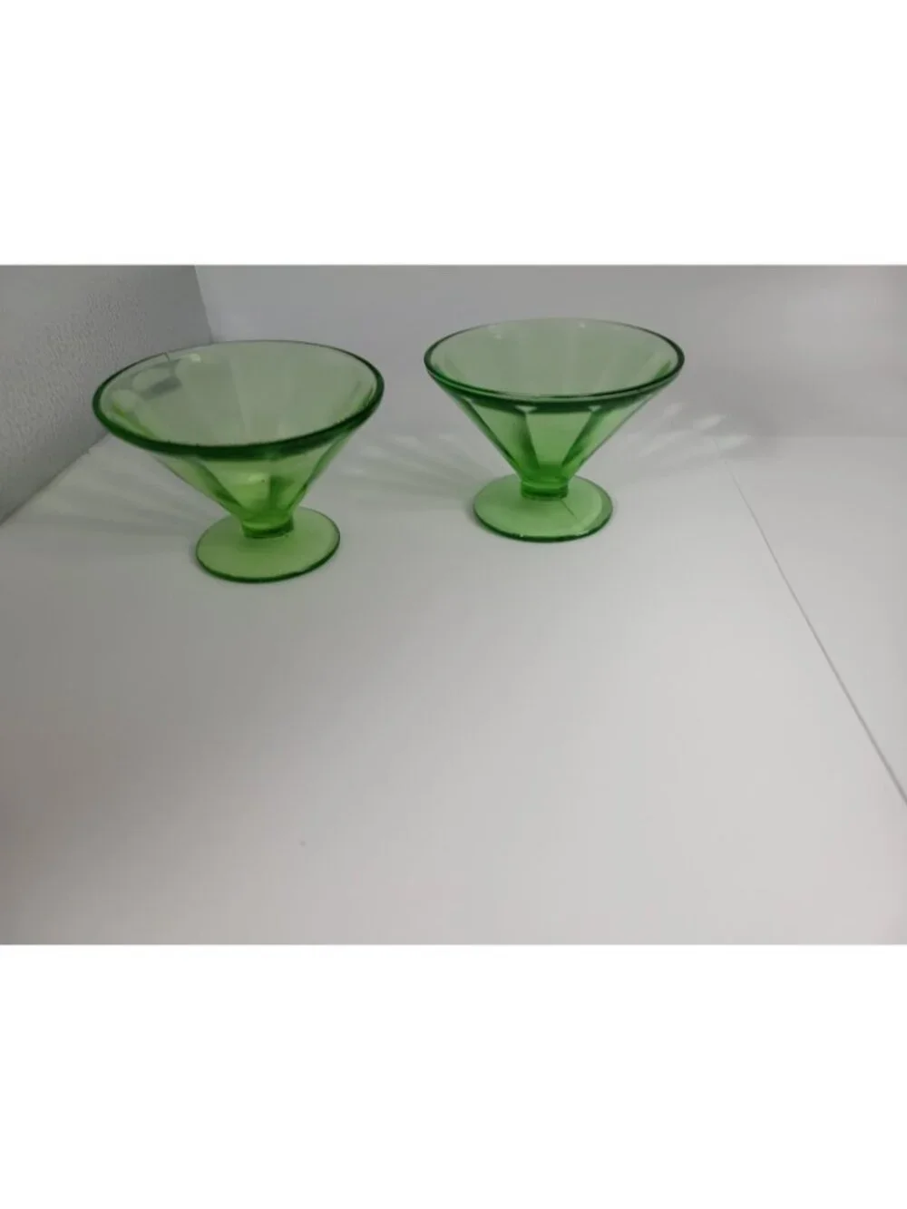 2 Vintage Federal Glass Sherbet Dish Uranium Green Depression 1920's ice cream
